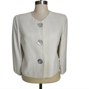 LAFAYETTE 148 Linen/Cotton Blend Woven 3-Button Cream Jacket | SZ 4